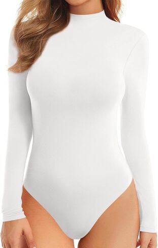 MANGOPOP Long Sleeve Double Lined Bodysuit for Women Mock Turtle Neck Body Suit Tops in Kuwait