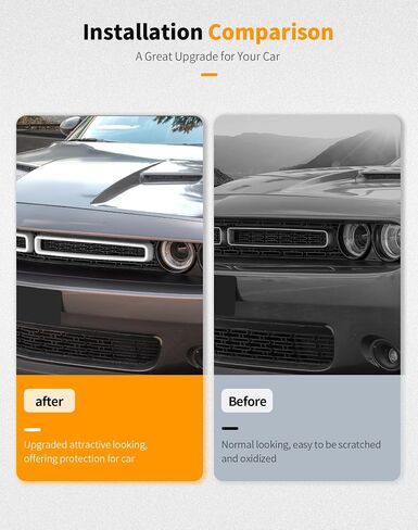 Hoolcar Front Grille Grille Grille Cover Cover Cover Cover Trim متوافق مع Dodge Challenger 2015-2024 ، والملحقات الخارجية ، والأسود ، 2pcs in Kuwait