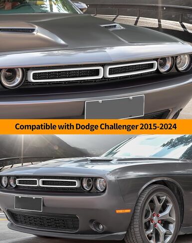 Hoolcar Front Grille Grille Grille Cover Cover Cover Cover Trim متوافق مع Dodge Challenger 2015-2024 ، والملحقات الخارجية ، والأسود ، 2pcs in Kuwait