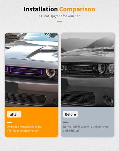 Hoolcar Front Grille Grille Grille Cover Cover Cover Cover Trim متوافق مع Dodge Challenger 2015-2024 ، والملحقات الخارجية ، والأسود ، 2pcs in Kuwait