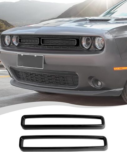 Hoolcar Front Grille Radiator Grille Insert Cover Grillwork Trim Compatible with Dodge Challenger 2015-2024, Exterior Accessories, Black, 2pcs in Kuwait