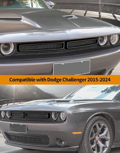 Hoolcar Front Grille Radiator Grille Insert Cover Grillwork Trim Compatible with Dodge Challenger 2015-2024, Exterior Accessories, Black, 2pcs in Kuwait
