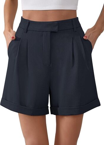 Gracyoga Shorts for Women Trendy Summer Elastic High Waisted Wide Leg Casual Short Loose Cuffed Hem Work Trouser Shorts in Kuwait