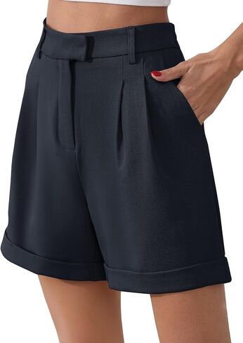 Gracyoga Shorts for Women Trendy Summer Elastic High Waisted Wide Leg Casual Short Loose Cuffed Hem Work Trouser Shorts in Kuwait