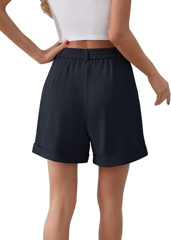 Gracyoga Shorts for Women Trendy Summer Elastic High Waisted Wide Leg Casual Short Loose Cuffed Hem Work Trouser Shorts in Kuwait