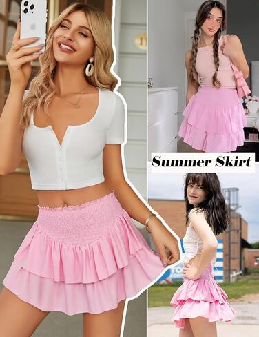 Avidlove Women's High Waist Ruffle Flowy Mini Skirts Stretchy Lined Layered Pleated Casual Beach Short Skirt in Kuwait