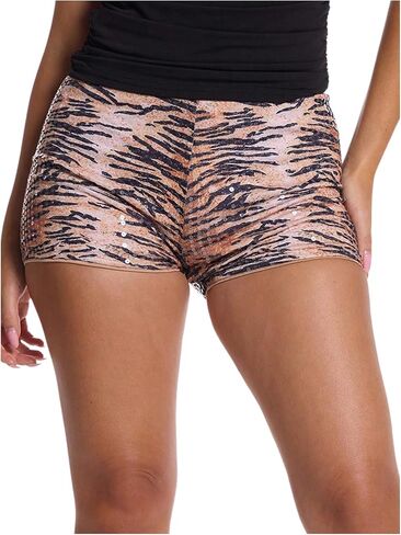 SHENHE Women's Leopard Print Sequin Shorts Low Rise Sparkly Mini Shorts Y2k Sexy Rave in Kuwait