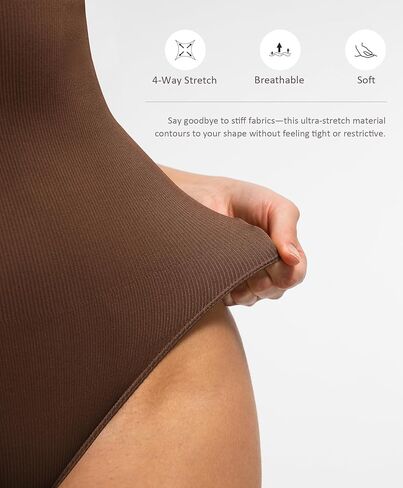 FeelinGirl Bodysuits for Women Seamless Body Suit Invisible Zip Up Crew Neck Slimming Ribbed Basic Tank Tops in Kuwait