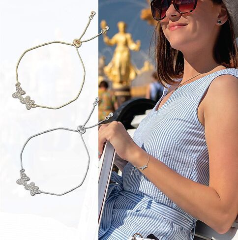 NTLX Butterfly Bracelet – Crystal Butterfly Bracelets for Women – Adjustable Size Bracelets – Genuine Rhinestone Crystals - Gift Box Included in Saudi Arabia