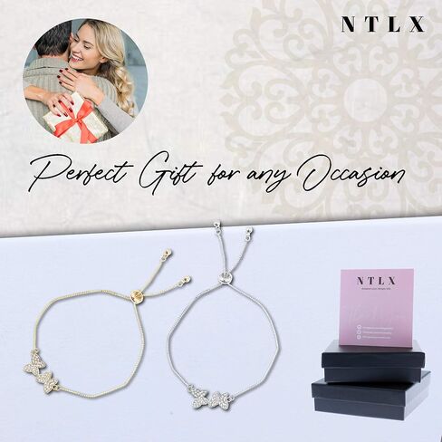 NTLX Butterfly Bracelet – Crystal Butterfly Bracelets for Women – Adjustable Size Bracelets – Genuine Rhinestone Crystals - Gift Box Included in Saudi Arabia
