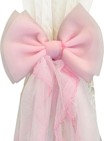 2 Pcs Bow Curtain Tiebacks Lace Bowknot Curtain Holdbacks Curtain Tie Straps for Home Office Decorative(Pink) in Kuwait
