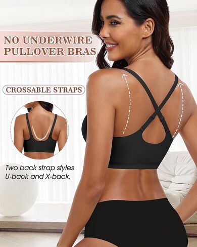 HORISUN Womens Wireless Seamless Pullover Bra with Soft Support Vest No Underwire Criss Cross Back T Shirt Bra in Kuwait