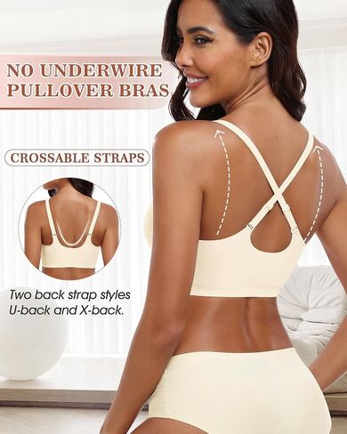 HORISUN Womens Wireless Seamless Pullover Bra with Soft Support Vest No Underwire Criss Cross Back T Shirt Bra in Saudi Arabia