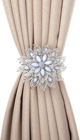SUQ I OME Classic Luxury Big Crystal Magnetic Curtain Tieback and Holdback Flower Curtain Clips Buckle Curtain Holder Curtain Holdbacks(Silver,2PCS) in Kuwait