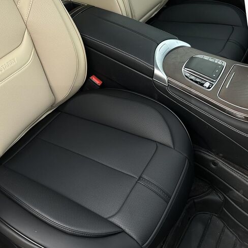 2 Pack Leather Front Car Seat Cover Bottom Only, Anti-Slip Padded Seat Cushion, Full Wrap Seat Protector with Storage Function Universal Fit for Most Cars, SUV, Pick-up Trucks (Beige) in Saudi Arabia