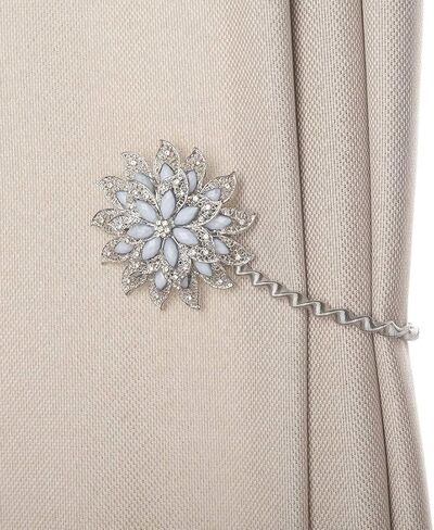 SUQ I OME Classic Luxury Big Crystal Magnetic Curtain Tieback and Holdback Flower Curtain Clips Buckle Curtain Holder Curtain Holdbacks(Silver,2PCS) in Kuwait