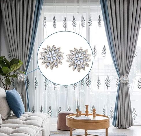 SUQ I OME Classic Luxury Big Crystal Magnetic Curtain Tieback and Holdback Flower Curtain Clips Buckle Curtain Holder Curtain Holdbacks(Silver,2PCS) in Kuwait