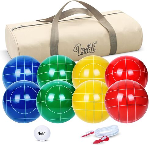 Bocce Balls Sets 90mm for Family Backyard Bocci Games Beach Lawn Yard Kids, Set of 8 Polyresin Bochie Ball, 1 Pallino, Carrying Bag, Measuring Rope (Green/Yellow/Red/Blue, 2-8 Players) in Saudi Arabia