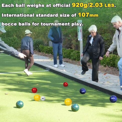 Bocce Balls Sets 90mm for Family Backyard Bocci Games Beach Lawn Yard Kids, Set of 8 Polyresin Bochie Ball, 1 Pallino, Carrying Bag, Measuring Rope (Green/Yellow/Red/Blue, 2-8 Players) in Saudi Arabia