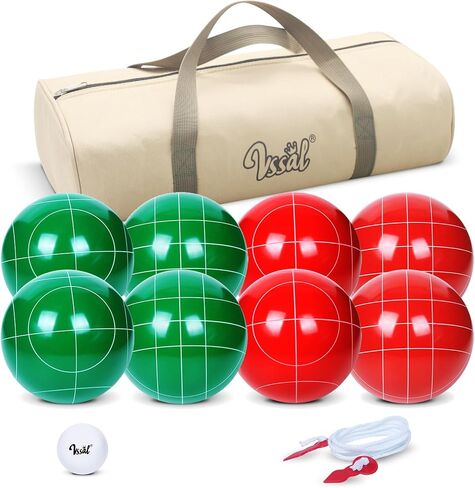 Bocce Balls Sets 90mm for Family Backyard Bocci Games Beach Lawn Yard Kids, Set of 8 Polyresin Bochie Ball, 1 Pallino, Carrying Bag, Measuring Rope (Green/Yellow/Red/Blue, 2-8 Players) in Saudi Arabia