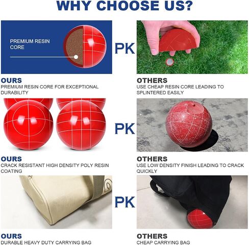 Bocce Balls Sets 90mm for Family Backyard Bocci Games Beach Lawn Yard Kids, Set of 8 Polyresin Bochie Ball, 1 Pallino, Carrying Bag, Measuring Rope (Green/Yellow/Red/Blue, 2-8 Players) in Saudi Arabia