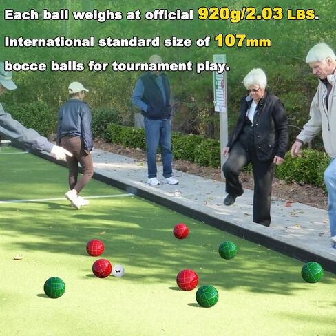 Bocce Balls Sets 90mm for Family Backyard Bocci Games Beach Lawn Yard Kids, Set of 8 Polyresin Bochie Ball, 1 Pallino, Carrying Bag, Measuring Rope (Green/Yellow/Red/Blue, 2-8 Players) in Saudi Arabia