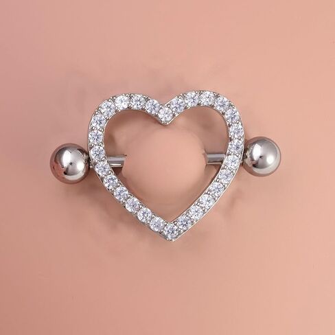 14G Heart Nipple Piercing Jewelry, Nipple Rings Surgical Steel for Men and Women, CZ Gem Nipple Shields Barbell Rings, 14 Gauge A Pair in Saudi Arabia