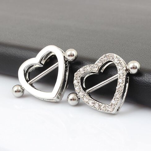 14G Heart Nipple Piercing Jewelry, Nipple Rings Surgical Steel for Men and Women, CZ Gem Nipple Shields Barbell Rings, 14 Gauge A Pair in Saudi Arabia