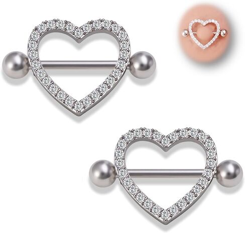 14G Heart Nipple Piercing Jewelry, Nipple Rings Surgical Steel for Men and Women, CZ Gem Nipple Shields Barbell Rings, 14 Gauge A Pair in Saudi Arabia