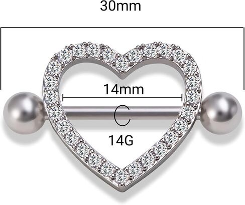14G Heart Nipple Piercing Jewelry, Nipple Rings Surgical Steel for Men and Women, CZ Gem Nipple Shields Barbell Rings, 14 Gauge A Pair in Saudi Arabia