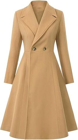 Sexyshine Women's Winter Double Breasted Trench Coat Notch Lapel Collar Wool Blend Pea Coat Swing A Line Long Overcoat in Saudi Arabia