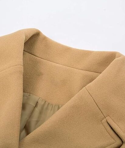 Sexyshine Women's Winter Double Breasted Trench Coat Notch Lapel Collar Wool Blend Pea Coat Swing A Line Long Overcoat in Saudi Arabia