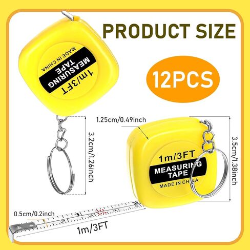 12 Pieces Tape Measure Keychains, 1.5 Inch Functional Mini Tape Measures with Stable Slide Lock Construction Party Favors Tape Measure for Birthday Party Favors Gift Bag Fillers Prize 1 m/ 3 ft in Kuwait