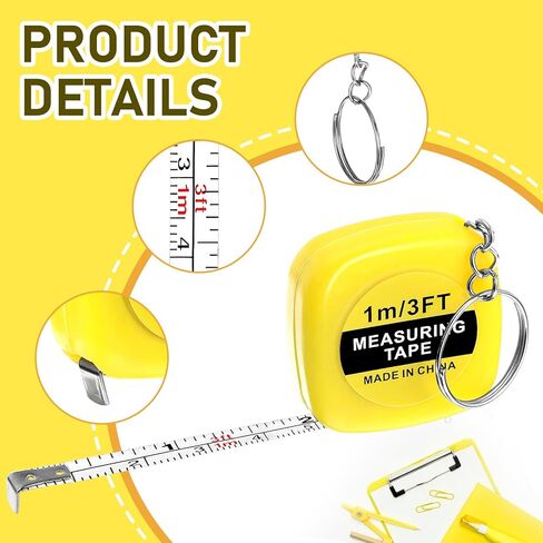 12 Pieces Tape Measure Keychains, 1.5 Inch Functional Mini Tape Measures with Stable Slide Lock Construction Party Favors Tape Measure for Birthday Party Favors Gift Bag Fillers Prize 1 m/ 3 ft in Kuwait