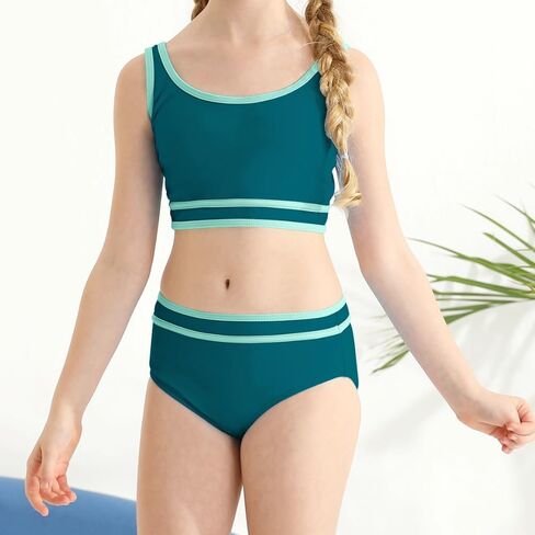 ESHOO Girls Swimsuit 2 Piece Bikini Set Adjustable Double Strap High Waist Sporty Swimsuits Teens Swimwear for 9-16 Y in Kuwait