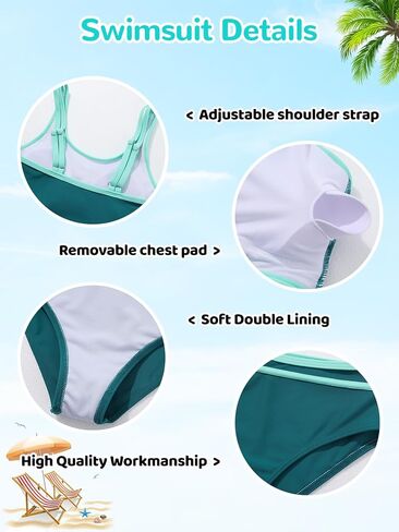 ESHOO Girls Swimsuit 2 Piece Bikini Set Adjustable Double Strap High Waist Sporty Swimsuits Teens Swimwear for 9-16 Y in Kuwait