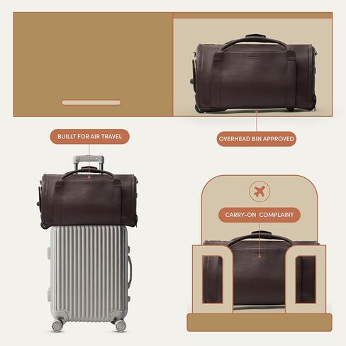 Wool & Oak - NOVA Large Duffle Bag with Wheels - Carry On Garment Duffle Bags for Overnight, Hospital - Travel Bags with Shoe Compartment & Tech Pocket - Gifts for Dad (Leather, Chocolate) in Kuwait