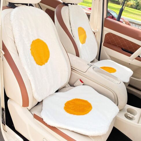 Fuzzy Car Seat Covers Interior Warm,Egg Flower Car Seat Cushion,Fluffy Car Seat Covers,Winter Car Seat Cover,Cute Car Accessories for Women (4PCS) in Saudi Arabia