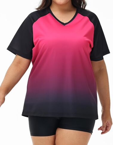 Plus Size Rash Guard for Women Sun Protection Swim Shirts Short Sleeve Loose Fit UPF 50+ Quick Dry Swimming Tops in Kuwait
