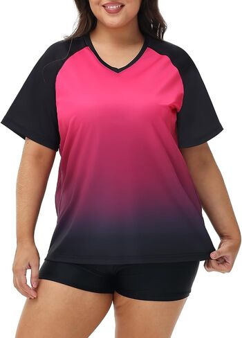 Plus Size Rash Guard for Women Sun Protection Swim Shirts Short Sleeve Loose Fit UPF 50+ Quick Dry Swimming Tops in Kuwait