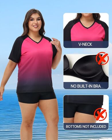 Plus Size Rash Guard for Women Sun Protection Swim Shirts Short Sleeve Loose Fit UPF 50+ Quick Dry Swimming Tops in Kuwait