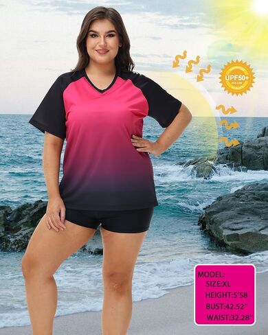 Plus Size Rash Guard for Women Sun Protection Swim Shirts Short Sleeve Loose Fit UPF 50+ Quick Dry Swimming Tops in Kuwait