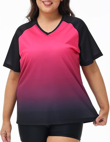 Plus Size Rash Guard for Women Sun Protection Swim Shirts Short Sleeve Loose Fit UPF 50+ Quick Dry Swimming Tops in Kuwait