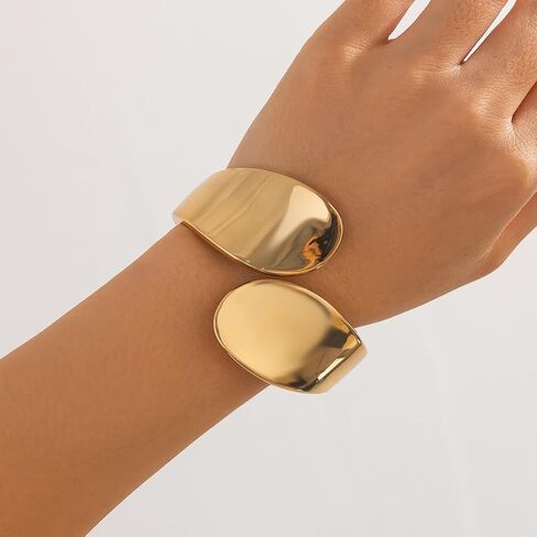 Boho Gold Cuff Bangle Bracelet Set for Women - Chunky Waterdrop Irregular Wide Stackable Minimalist Jewelry in Saudi Arabia