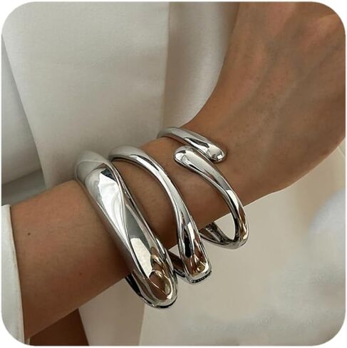 Boho Gold Cuff Bangle Bracelet Set for Women - Chunky Waterdrop Irregular Wide Stackable Minimalist Jewelry in Saudi Arabia