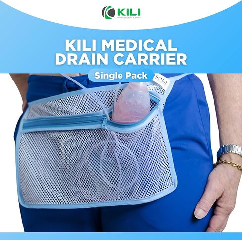 Kili Drain Carrier - One-Pack - JP Drain Holder Mesh Pouch Surgical Drain Holder Mastectomy Recovery Supplies, Surgery Recovery Items, Hysterectomy Recovery, Breast Augmentation Post Op Essentials in Kuwait