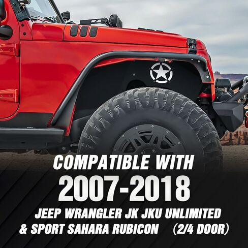 بطانات الرفارف الأمامية الداخلية متوافقة مع 2007-2018 Jeep Wrangler JK & JKU Unlimited Sport Sahara Rubicon، واقيات الطين الفولاذية ذات الطراز المثبت بمسامير وغطاء جيد لعجلات المصدات (2/4 أبواب) in Kuwait
