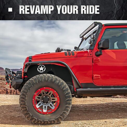 بطانات الرفارف الأمامية الداخلية متوافقة مع 2007-2018 Jeep Wrangler JK & JKU Unlimited Sport Sahara Rubicon، واقيات الطين الفولاذية ذات الطراز المثبت بمسامير وغطاء جيد لعجلات المصدات (2/4 أبواب) in Kuwait