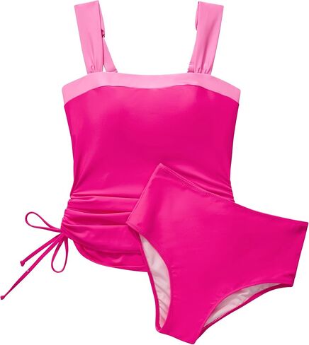 RXRXCOCO Women Tankini Bathing Suits Tummy Control Ruched Swimsuits Colorblock Drawstring Swimwear in Kuwait