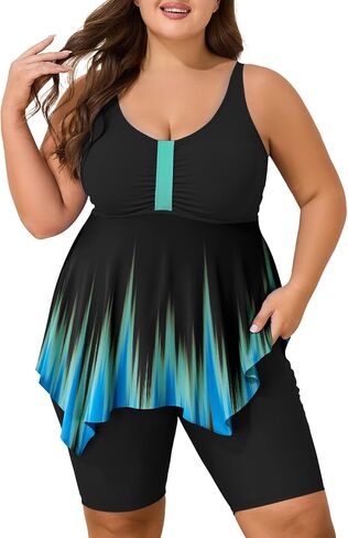 صيف زائد الحجم swimsuit tankini للنساء بدلة السباحة من قطعتين تدفق 2025 يربح ملابس رحمه مع شورت كابريس in Kuwait